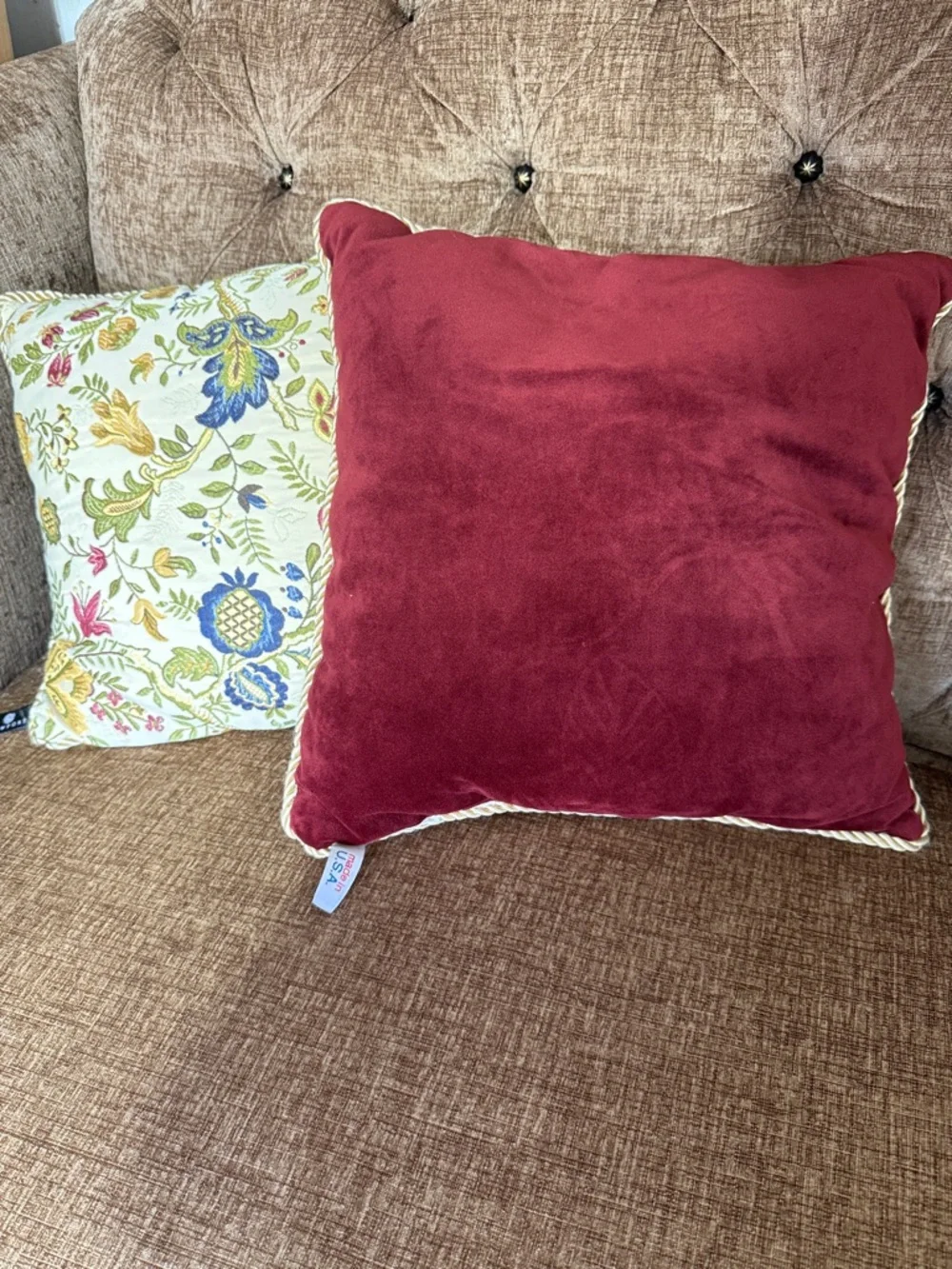 Newport Floral Embroidered Accent Pillows in Blue, Green, Gold, Pink on Cream